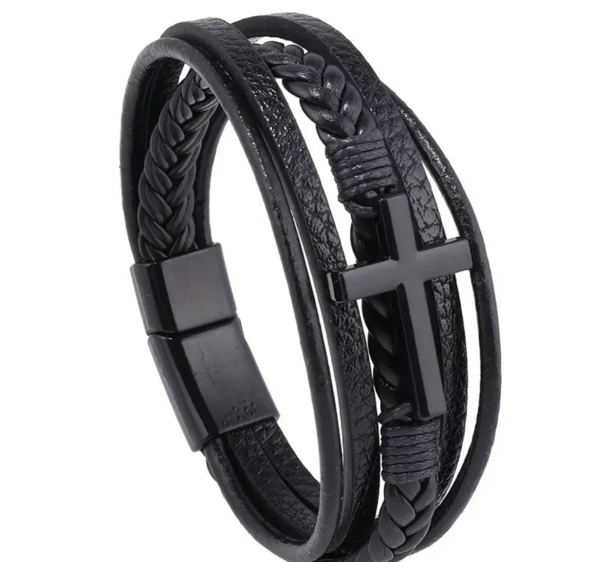 Leather Cross Bracelet with metal cross charm, Christian accessory for daily wear