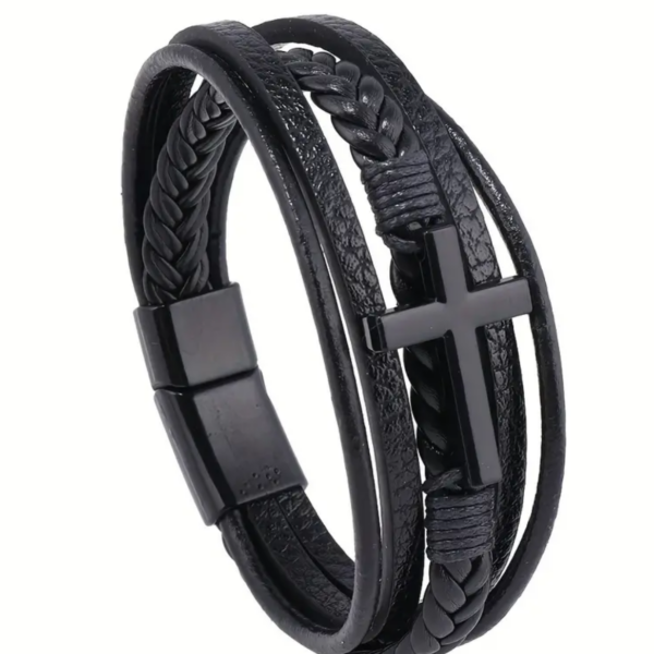 Leather Cross Bracelet with metal cross charm, Christian accessory for daily wear