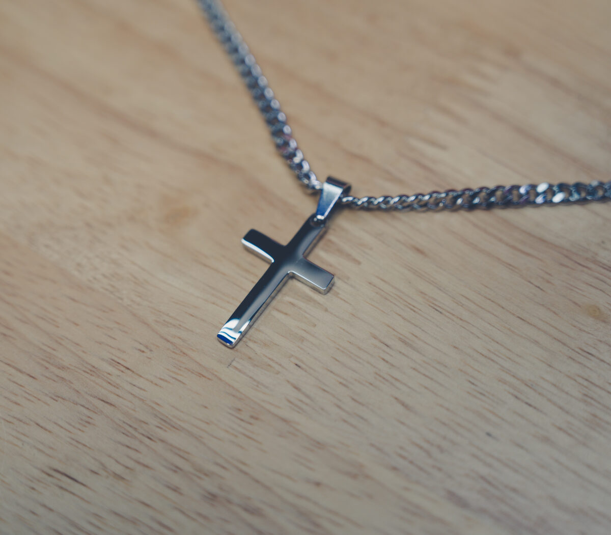 Polished Stainless Steel Cross Necklace with high-shine finish and silver cross pendant