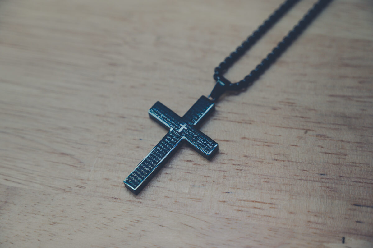 All-black Lord’s Prayer Chain Necklace with engraved cross pendant