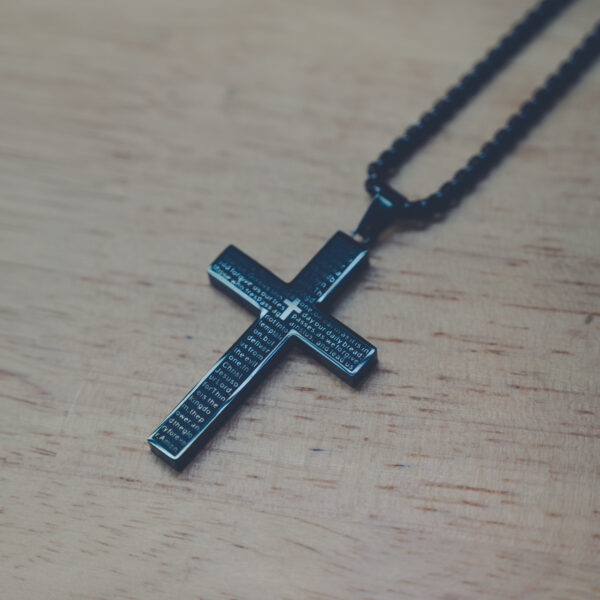 All-black Lord’s Prayer Chain Necklace with engraved cross pendant