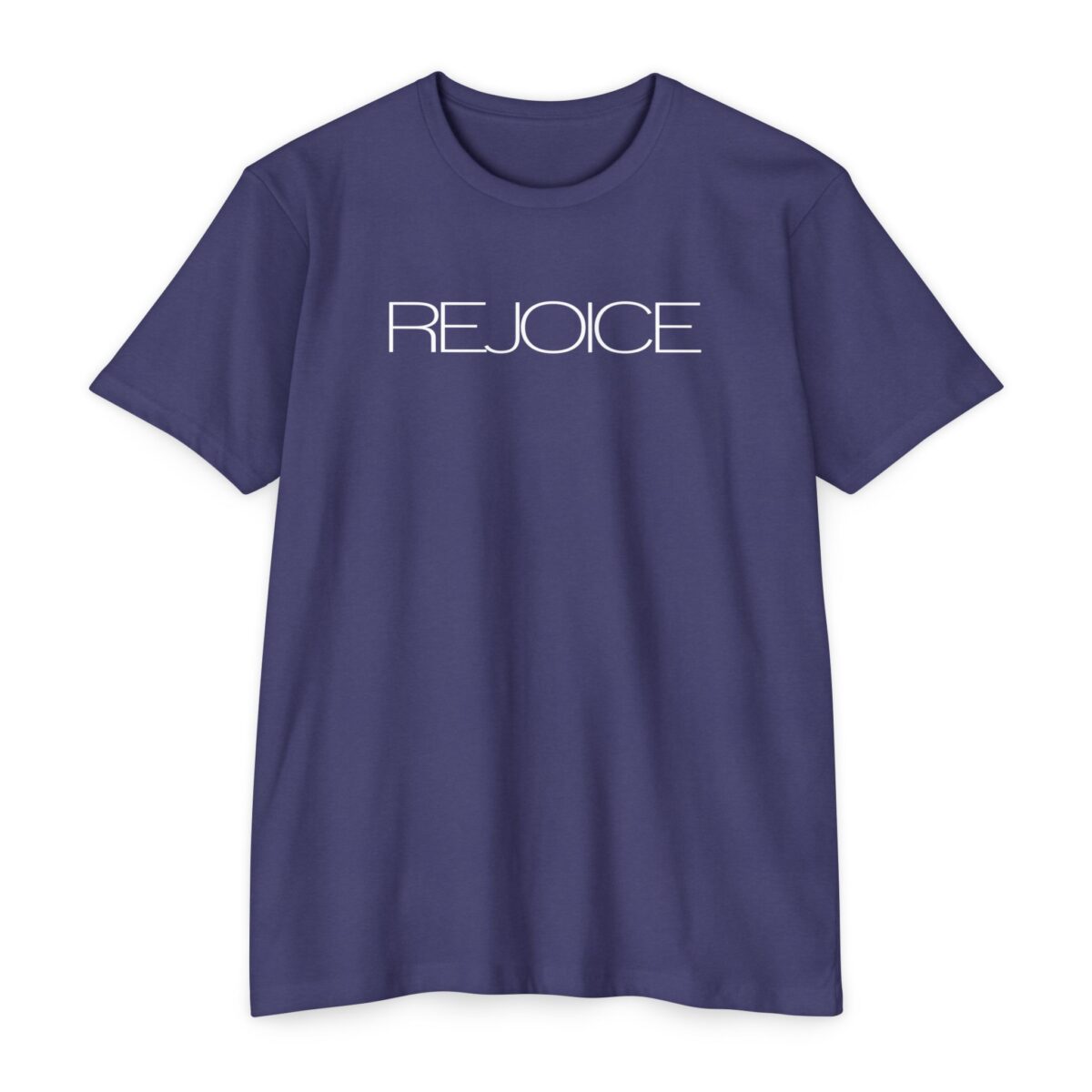 Rejoice Tee with Christian message celebrating joy and faith in Jesus Christ