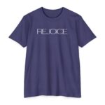 Rejoice Tee with Christian message celebrating joy and faith in Jesus Christ