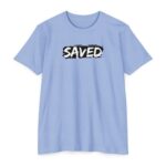 Saved By Grace Tee with bold “SAVED” Christian design