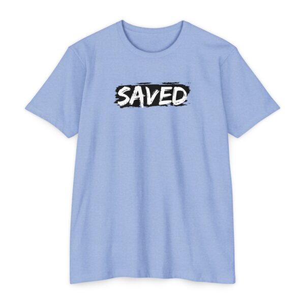 Saved By Grace Tee with bold “SAVED” Christian design