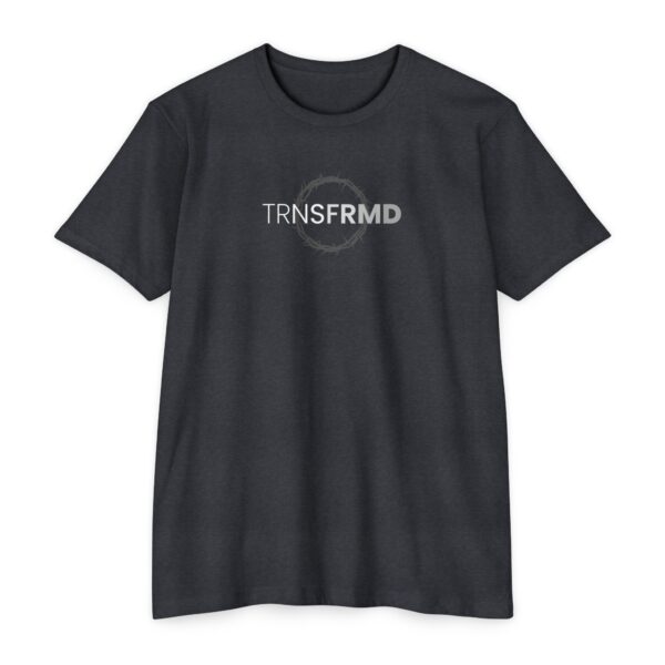 Transformed Tee with TRNSFRMD design and crown of thorns symbolizing renewal in Christ