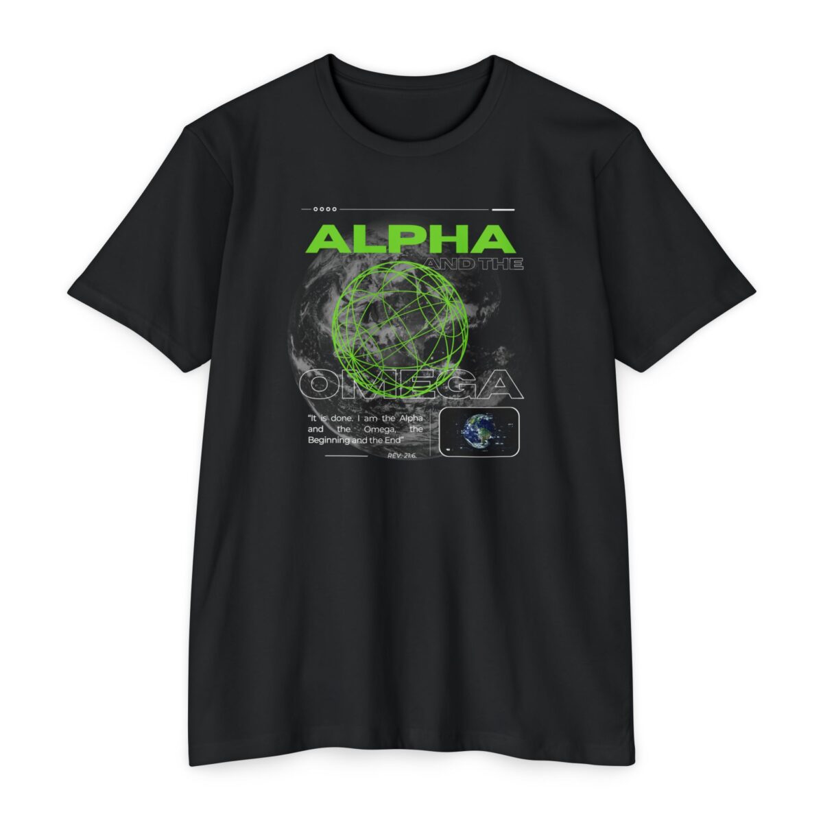 Alpha Omega Tee with Christian design inspired by Revelation 22:13