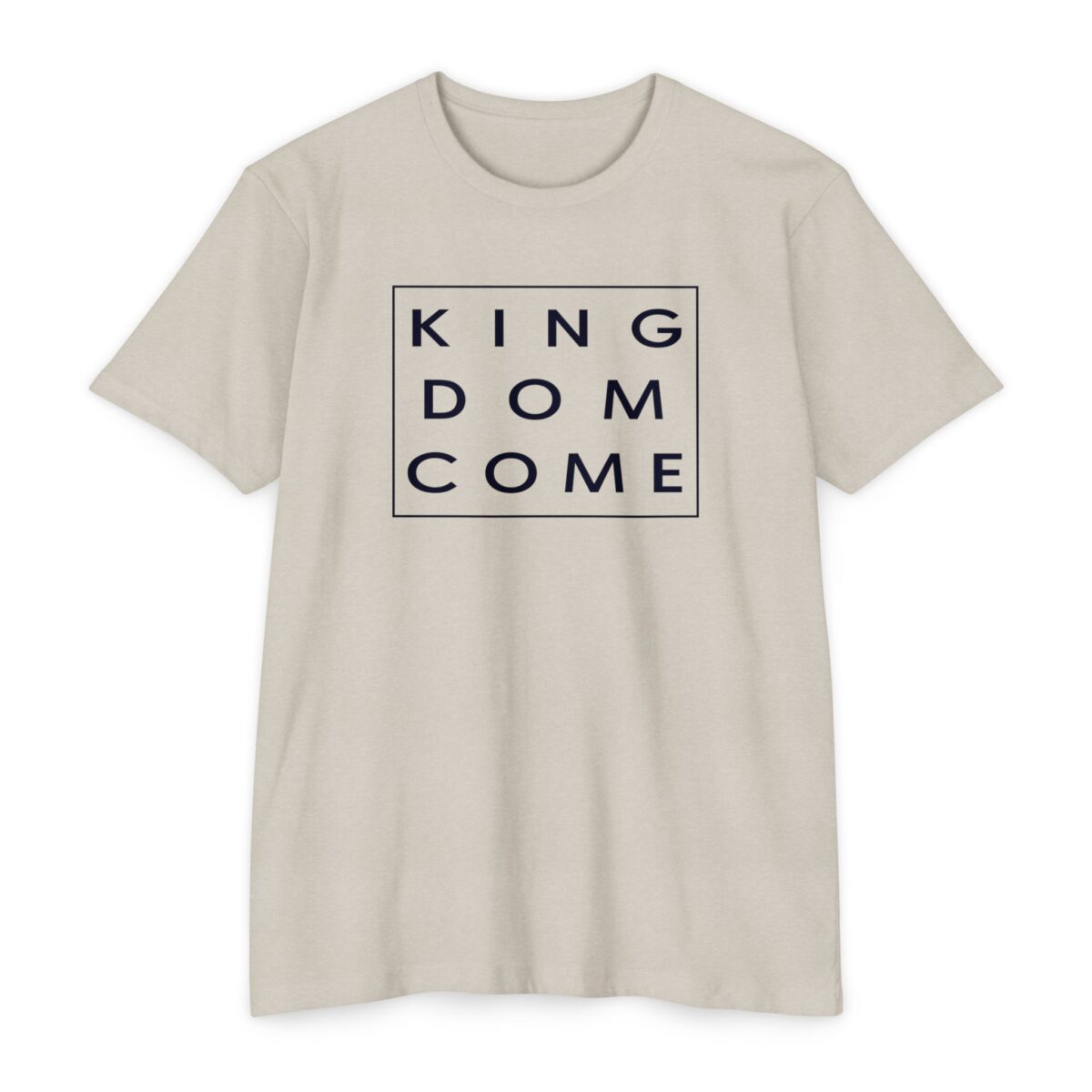 Kingdom Come Tee with Christian faith-based design inspired by Matthew 6:10