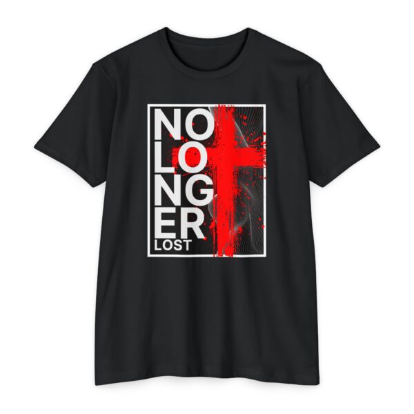 No Longer Lost Tee with bold Christian message about redemption in Christ