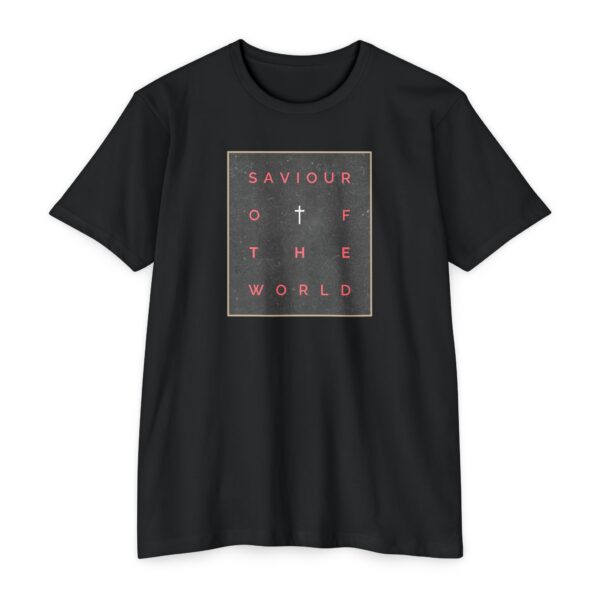 Saviour of the World Tee with bold Christian message about Jesus as Redeemer