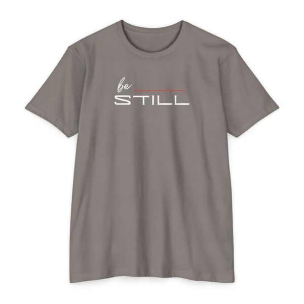 Be Still Tee with Christian faith message inspired by Psalm 46:10