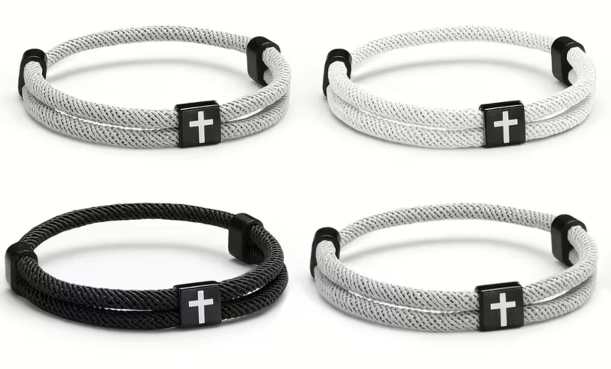 Corded Cross Bracelets with metal cross pendant, adjustable, in white, black, and grey