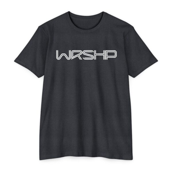 Worship Tee with modern “WRSHP” design celebrating devotion to God