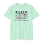 Faith Moves Mountains Tee with Christian message inspired by Matthew 17:20