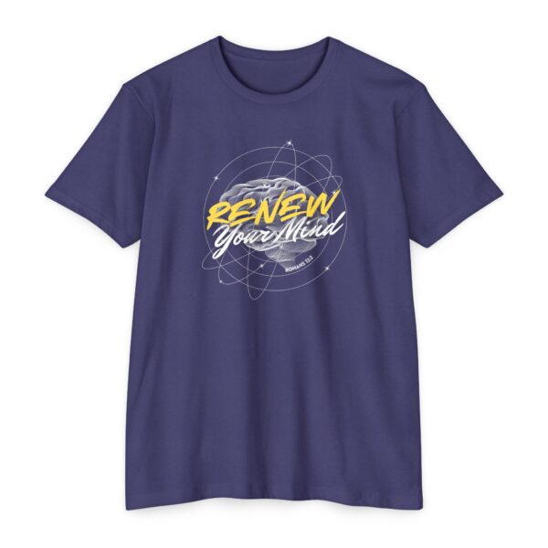 Renew Your Mind Tee with Christian brain design inspired by Romans 12