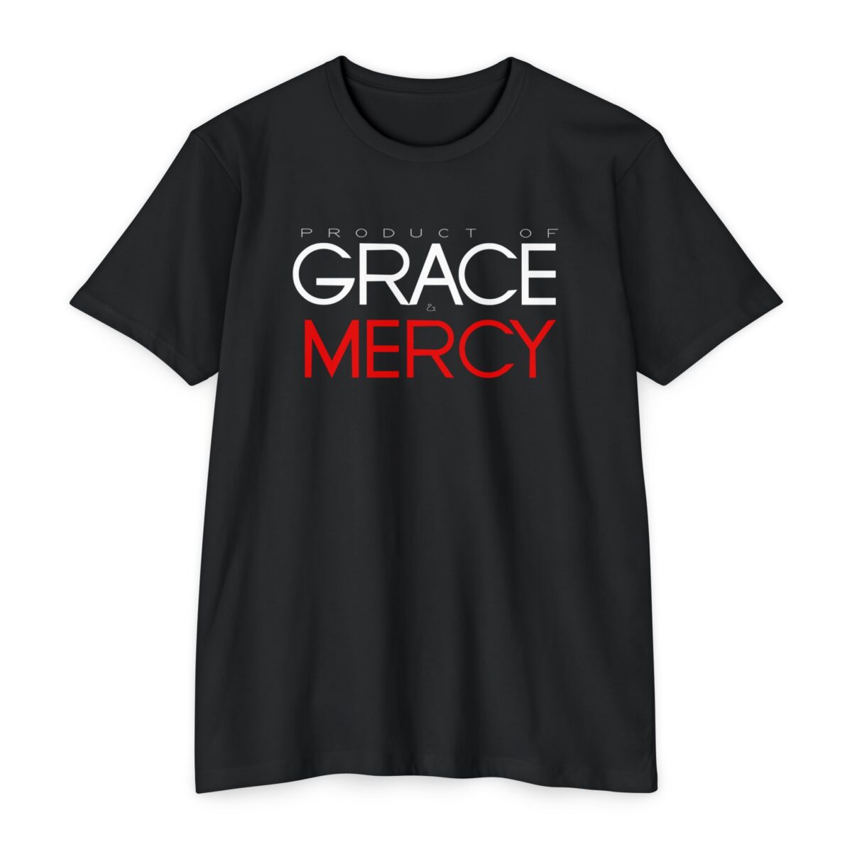 Product of Grace and Mercy Tee with Christian faith-based design