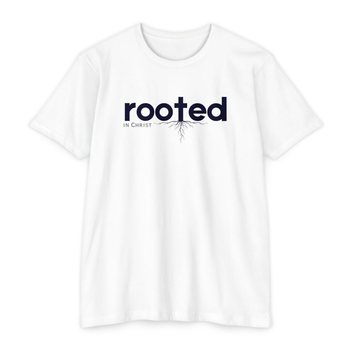 Rooted in Christ Tee with Christian message about faith and spiritual growth