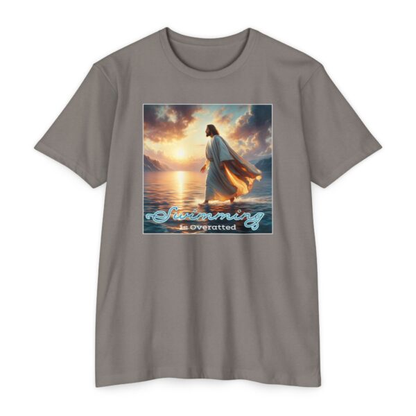 Swimming Is Overrated Tee featuring Jesus walking on water