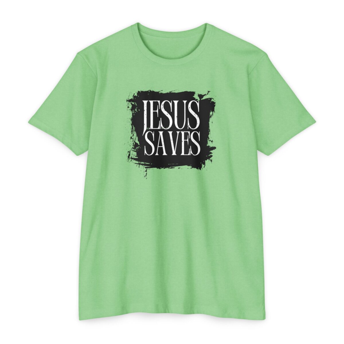 Jesus Saves Tee with bold Christian message proclaiming salvation through Christ