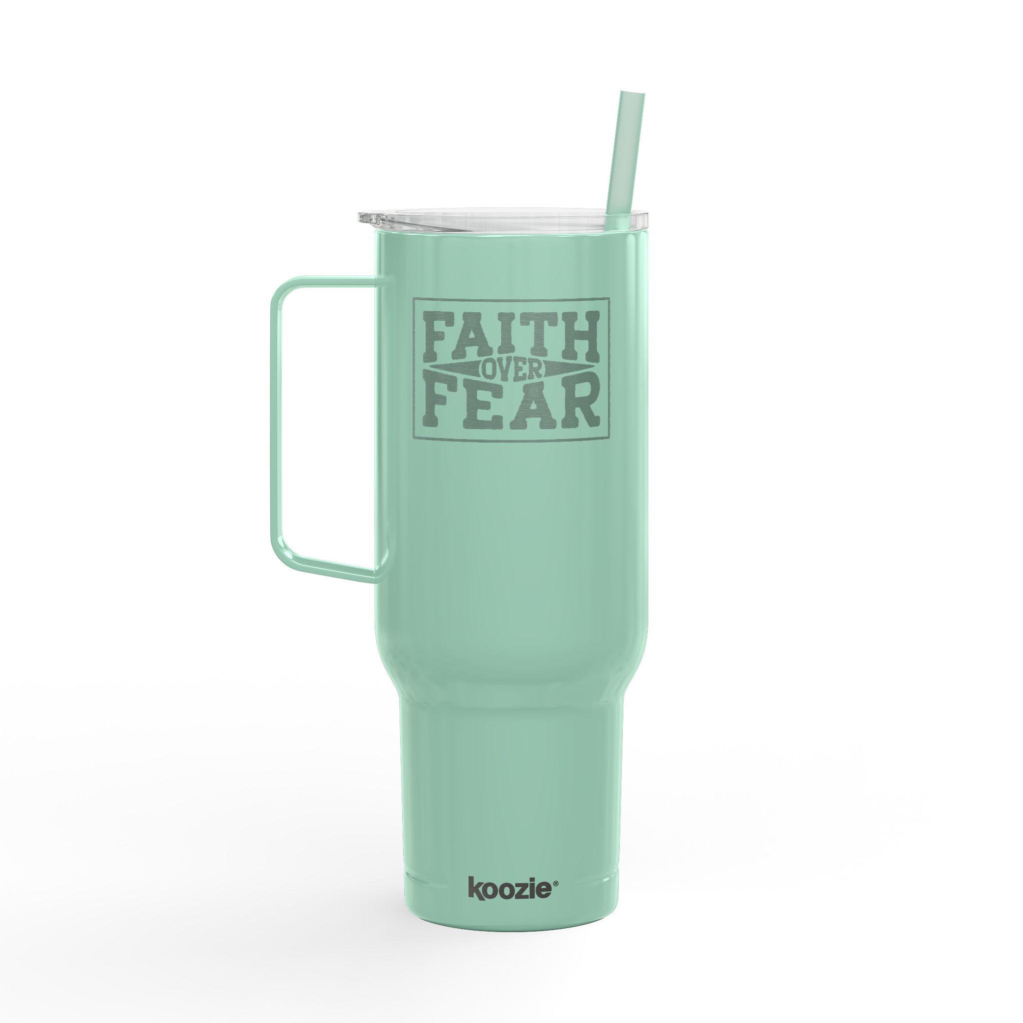 Faith Over Fear – Insulated Tumbler with Lid, 40oz Drinkwear Christian Apparel & Accessories Faith Over Fear Christian 40oz stainless steel tumbler with straw