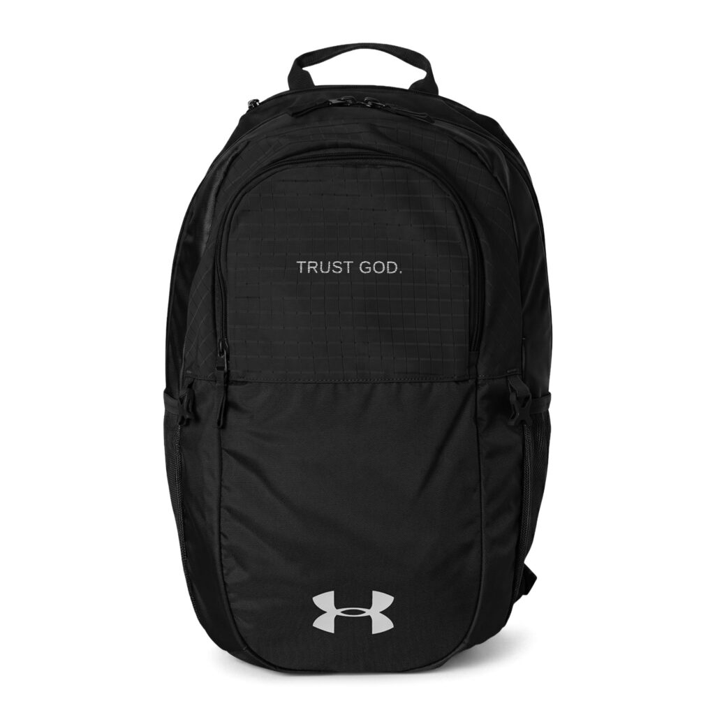 Trust God Under Armour sport backpack with Christian faith-based design